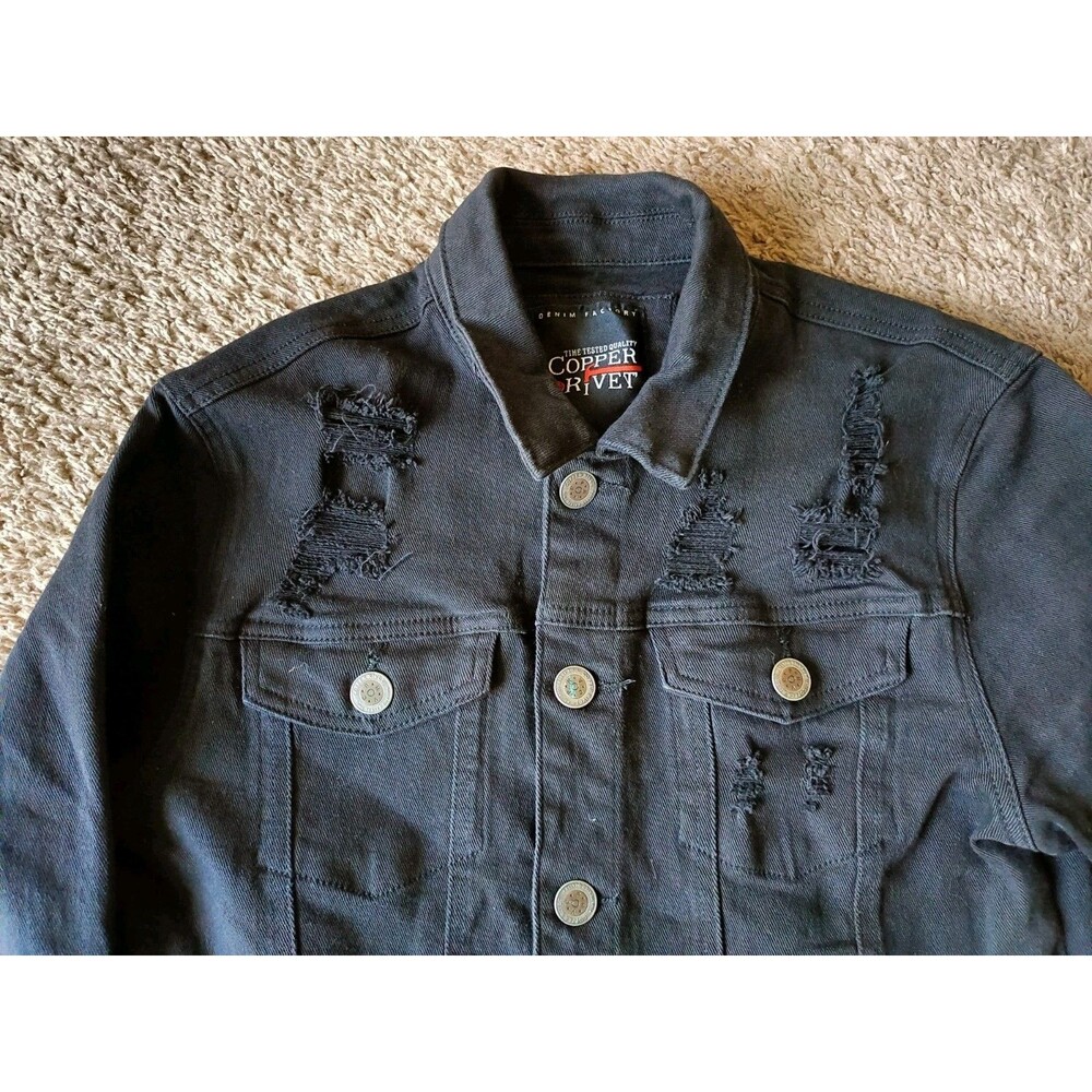 Copper Rivet Denim Jacket Men's Size Small Button Up Black Long Sleeve - Picture 2 of 9